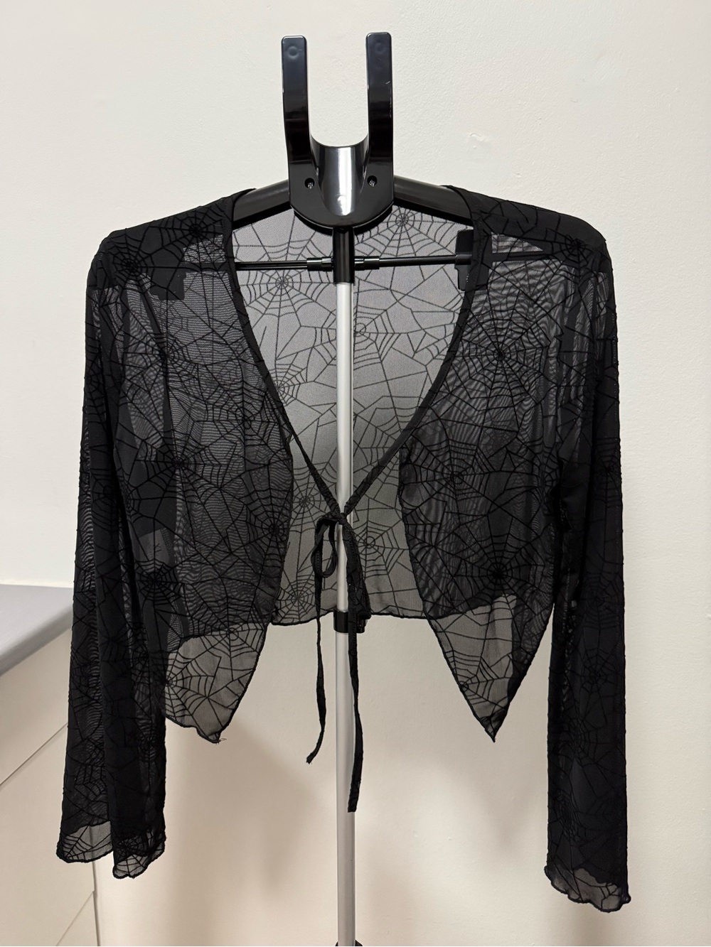 Black Spiderweb Mesh Tie Front Top, Women’s Size XL